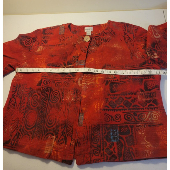 Chico's Red Southwestern Print Single-Button Career Blazer Jacket Sz 2 (12 - L) - Picture 4 of 10